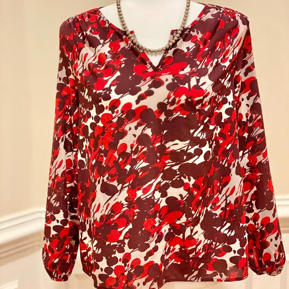J.Crew Abstract Red/Rust Blouse, Size Small - Picture 2 of 4